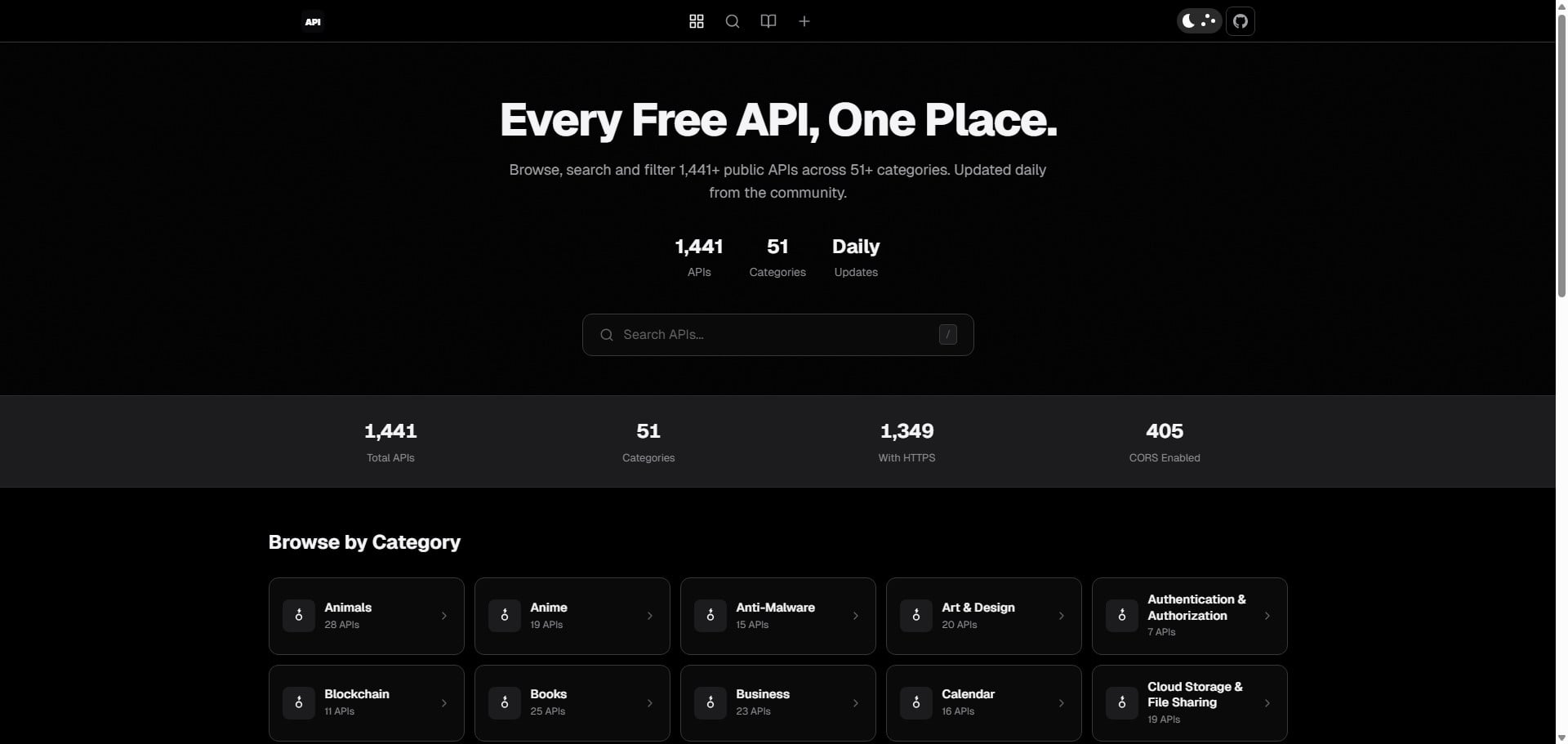 API Directory, un build Astro générant 1 481 pages statiques à partir des données public-apis