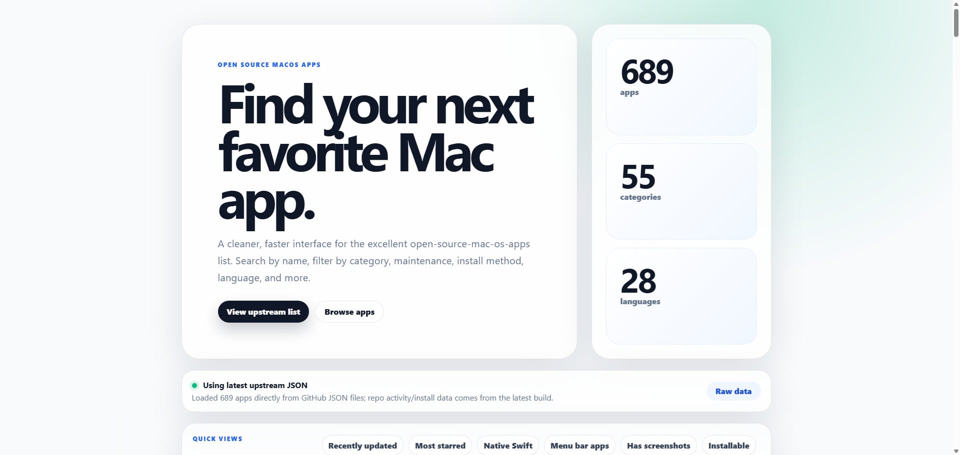 Mac Apps Directory, un front-end Astro enrichi de données GitHub en direct au moment du build