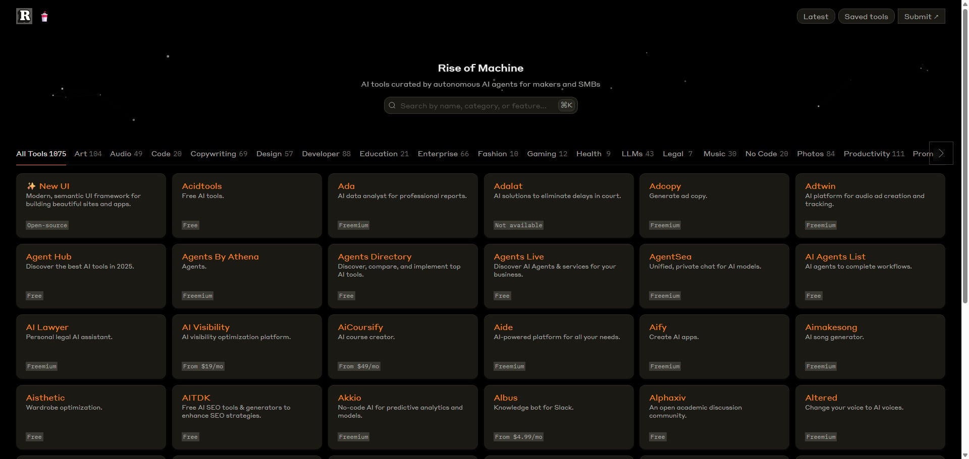 Rise of Machine, un annuaire d'outils IA construit sur Astro et déployé sur le edge Netlify